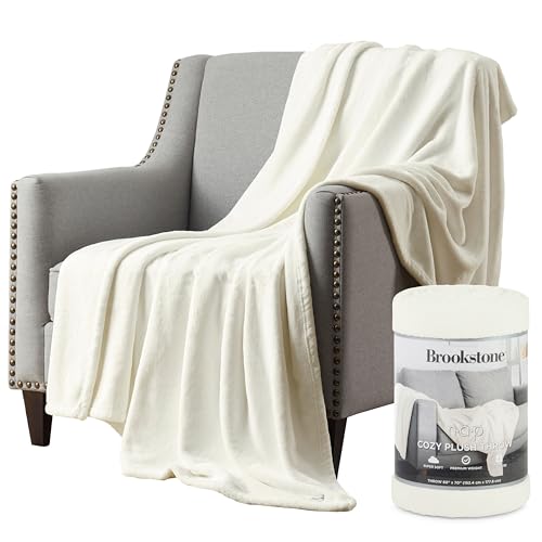 Brookstone Nap Plush Throw Blanket for Couch | Warm & Super Soft Blanket with Unmatched Heavy, Dense, and Ultra-Comfy Throw | Luxurious Drape, Cozying Up on a Sofa, Chair | Ivory - color: Ivory
