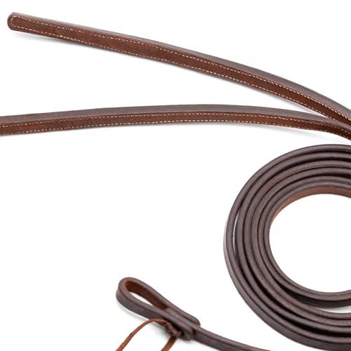 Jeffers Equine LuxeLeather Heavy Oiled Western Leather Horse Reins – Split, Laced & Roping Styles with Tie or Snap Ends for Riding & Training - size: 5/8" x 8'