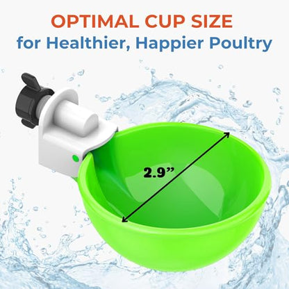 Lil'Clucker - Large Automatic Chicken Waterer Cups Suitable for Ducks, Geese, Turkeys, and Bunny Rabbit - Water Feeder Kit - Poultry Waterer (Green, 8 Pack) - color: Green, size: 8 Pack
