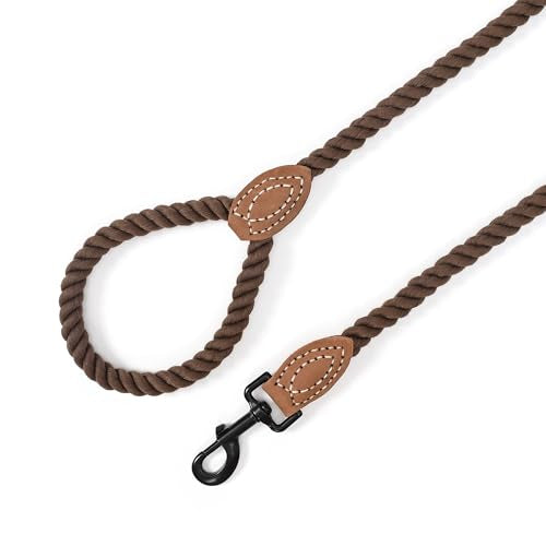 Mile High Life Dog Leash Braided Cotton Rope with Leather-Reinforced Ends - color: Dark Brown, size: 60 Inch-1/2"