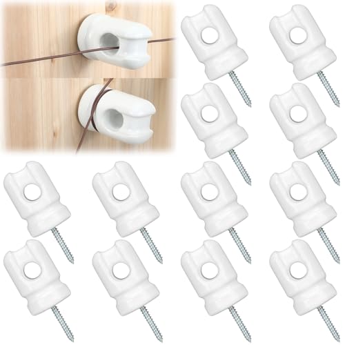Blulu 12 Pcs Electric Fence Insulators Porcelain Heavy Duty Ceramic 1.8''
