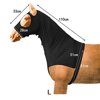 Leberna Stretch Horse Hood with Zip Full Face Neck Cover (Navy, L) - color: Navy, size: L
