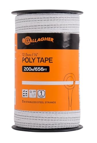 Gallagher 1/2in x 1,312ft Turbo Poly Tape | High Visibility Electric Fence for Horses & Livestock | Highly Conductive with Steel and Copper Strands
