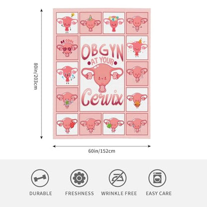 Cervix Uterus Blanket OBGYN at Your Cervix Throw Blanket All Season Ultra Soft Cozy Fleece Hysterectomy Gifts Fuzzy Plush Bedding Blankets Hysterectomy Recovery Gifts for Girls Women 80"x60" - color: Cervix Uterus, size: 80"x60"