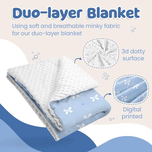 SANDJEST Blue Bow Minky Blanket 30 x 40 Inches, Gift for Christmas Birthday - color: Bow 1
