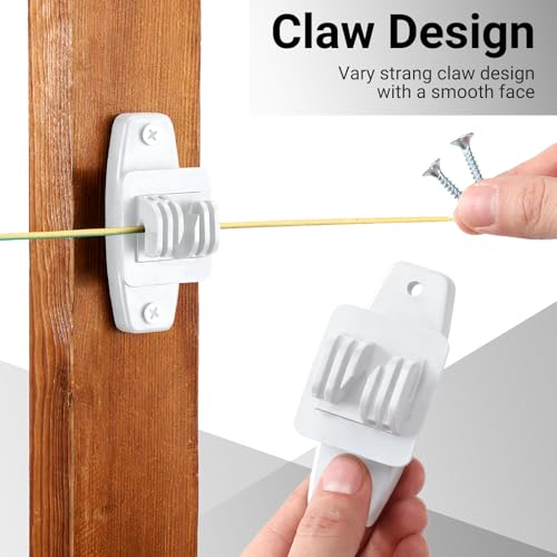 Pushglossy 50 Pcs Electric Wire Fence Insulators Wood Post Claw, White - color: White