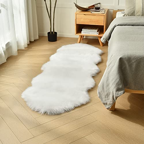 duduta White Faux Sheepskin Runner Rugs 2x6 ft, Fluffy Fur Couch Covers - color: White, size: 2' x 6'