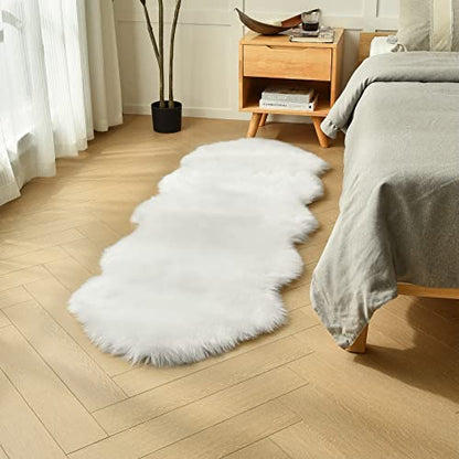 duduta White Faux Sheepskin Runner Rugs 2x6 ft, Fluffy Fur Couch Covers - color: White, size: 2' x 6'