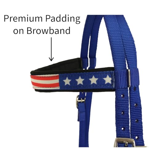 Tahoe Tack American Flag Double Layered Nylon Patriotic Padded Headstall, Reins and Breast Collar with Fringes 3 Items Set