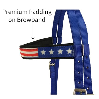 Tahoe Tack American Flag Double Layered Nylon Patriotic Padded Headstall, Reins and Breast Collar with Fringes 3 Items Set