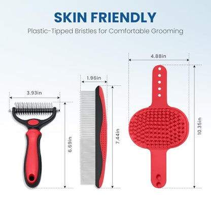 Dog Brush for Shedding, Metal Comb and Dog Bath Brush - color: Red