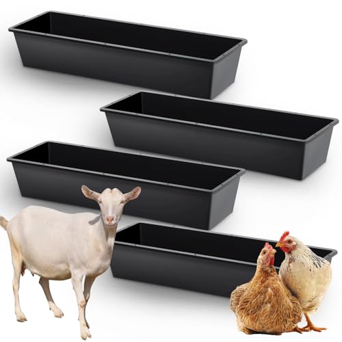Geelin 4 Pcs 12 Gallon/48 Quart Livestock Water Trough Tempered Plastic - color: Black, size: 12 Gallon/48 Quart