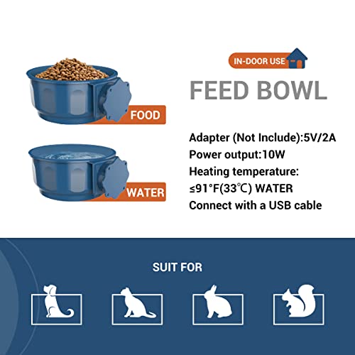 Small Heated Pet Water Bowl Indoor, 0.6L Winter Heating Water Bowl with USB Cable, Food Thermal Dish for Small Dogs Cats Rabbits, Hangable, Blue - size: 0.6L