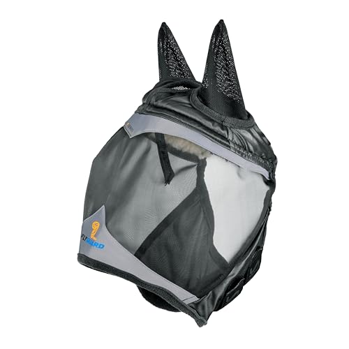 Shires FlyGuard Pro Fine Mesh Fly Mask with Ears & Open Forelock – Extra Full Size | Lightweight Breathable Mesh Fly & Insect Protection |Turnout, Grazing & Stable Use | Jet Colour - color: Jet, size: Extra Full