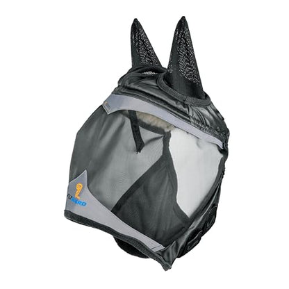 Shires FlyGuard Pro Fine Mesh Fly Mask with Ears & Open Forelock – Extra Full Size | Lightweight Breathable Mesh Fly & Insect Protection |Turnout, Grazing & Stable Use | Jet Colour - color: Jet, size: Extra Full