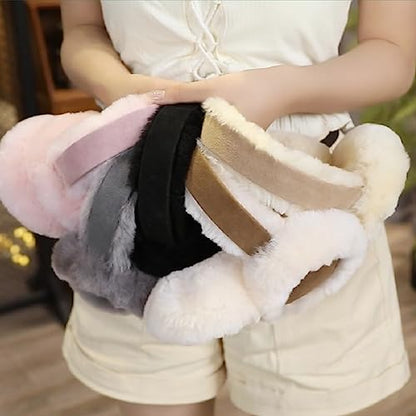 MaxW Wool Ear Muffs for Winter Women Men Fluffy Earmuffs Soft Cozy Ear Warmers Outdoor Ear Covers for Cold Weather - color: A-grey