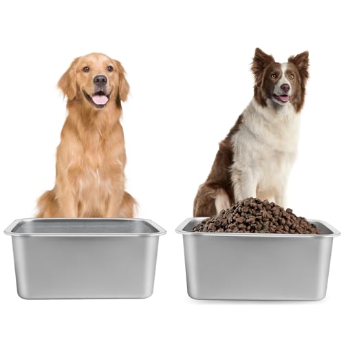 3 Gallon Large Dog Water Bowl, 2 Pack Stainless Steel Dog Bowls | 14 x 10.3 x 6 in Bowl Set, Food or Water Use, Indoor Outdoor Use, Wide Opening, Rounded Corners, Easy Rinse - color: 2PCS(Original Color), size: 3 Gallons