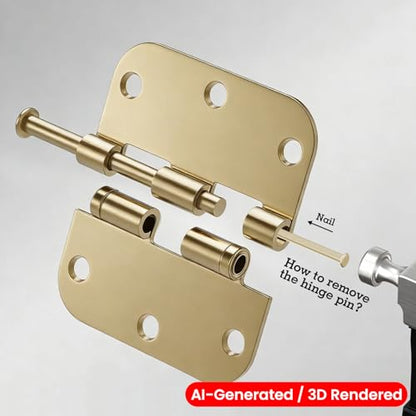 TDCHINGES Rounded Door Hinges Polished Brass 3.5 Inch 5/8" Lasting Mute - color: Polished Brass-Rounded, size: 12 Pack-Ball Bearing-lasting no squeak