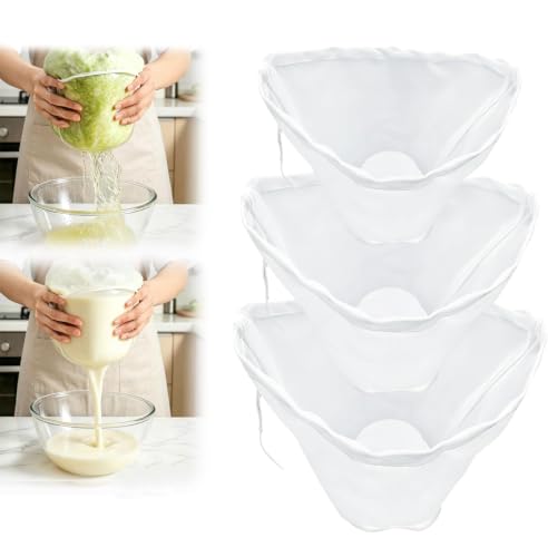 Organic Cotton Straining Bags & Cheesecloth Filter Bag Set, 3 Mixed Sizes | Drawstring Reusable Fine Mesh Food Strainer Bag, Fine Mesh Strainer Bag for Cheese Nut Milk