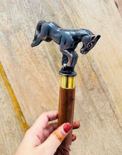 Handmade Solid Brass Head Handle Vintage Style Antique Wooden Walking Stick Cane Gift (3 Fold Wooden Walking Cane) - style: Horse handle