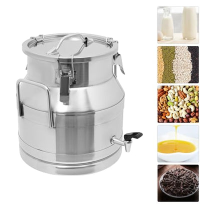20L Stainless Steel Milk Can, Heavy Duty Food Storage & Transport Container for Dairy, Wine, Grains, Ideal for Home, Farm & Commercial Use, With a Faucet - size: 5.28Gallon