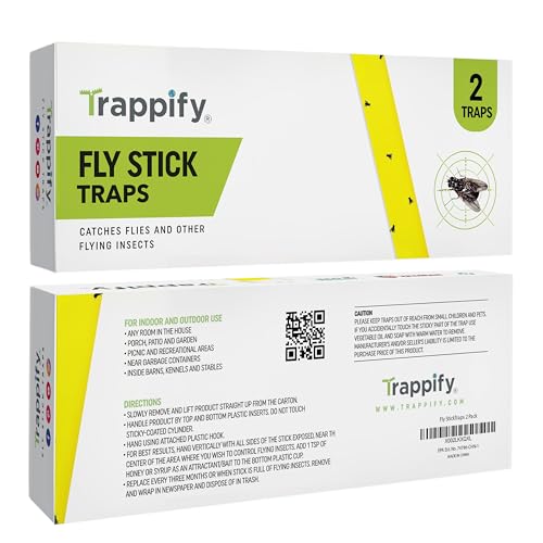 Trappify Hanging Fly Trap & Fruit Fly Traps for Indoors, Yellow, 2 Pack | Recycled Paper Stick with Ultra-Tacky Adhesive and Bait Cup, Hangs in Kitchens, Patios, Barns, Catches Flies and Gnats - size: Pack 2