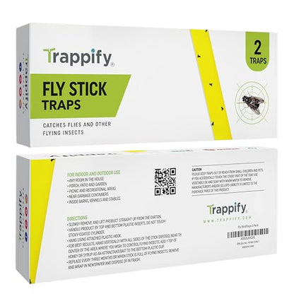 Trappify Hanging Fly Trap & Fruit Fly Traps for Indoors, Yellow, 2 Pack | Recycled Paper Stick with Ultra-Tacky Adhesive and Bait Cup, Hangs in Kitchens, Patios, Barns, Catches Flies and Gnats - size: Pack 2