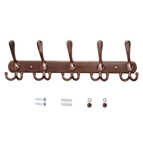 Dseap Wall Mounted Coat Rack - 5 Tri Hooks, Heavy Duty, Stainless Steel, Metal Coat Hook Rail for Coat Hat Towel Purse Robes Mudroom Bathroom Entryway,Antique Copper - color: Antique Copper, size: L=16" (1 Pcs)