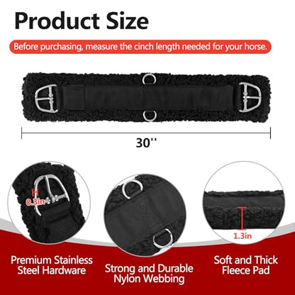 Western Cinch Horse Girth 28" to 34", Soft 33mm Thick Fleece Padding, Black - size: 30 Inch-Black