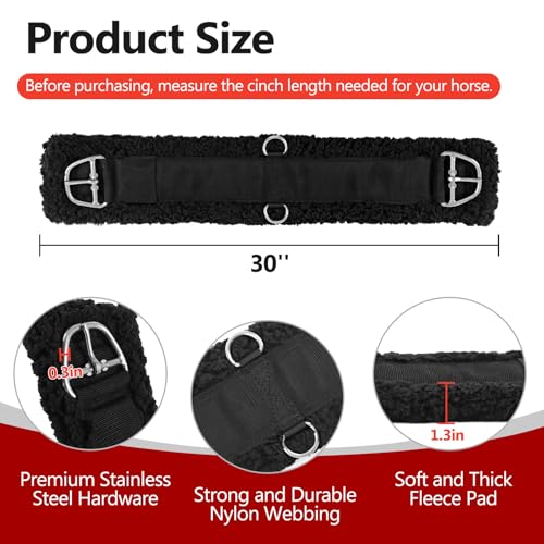 Western Cinch Horse Girth 28" to 34", Soft 33mm Thick Fleece Padding, Black - size: 30 Inch-Black