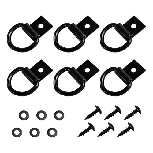 6 PCS D-Ring Tie Down Anchors, 1/4" Heavy Duty Lashing Rings Replacement with Screws & Washers, Corrosion Resistant Tie Down Hooks Kit for Truck Trailer Camper Warehouse