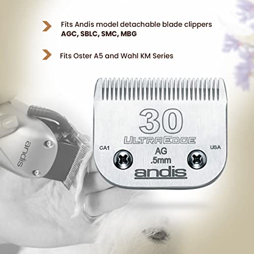 Andis 64075 UltraEdge Blade, Size 30, 1/50in, Chrome, for Larger Animals - style: 30 Blade (Pack of 1)