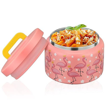 PIQUEBAR 8oz Kids Thermo for Hot Food,Small Lunch Thermo Food Container Stainless Steel,Easy Open Wide Mouth Thermo for Hot Cold Food for Preschool Travel - color: Pink Flamingos