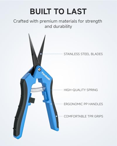 Fondwell 2-Pack 6.5" Precision Trimming Scissors Pruning Shears Garden Snip | Small Plant Scissors, Ultra-Sharp Non-Stick Straight & Curved Blades, Fatigue-Free - for Flower, Bonsai, Detailed Gardening - color: Black (Straight & Curved Blades, 2-pack)