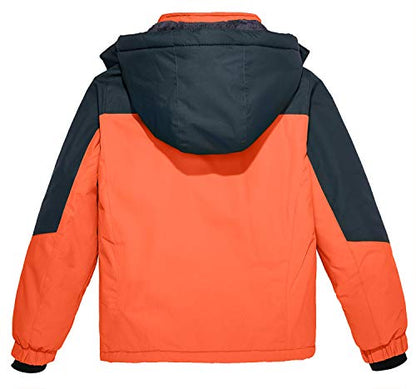 Wantdo Boy's Waterproof Ski Jacket Fleece Snowboarding Jackets Warm Thick Winter Coat Hooded Raincoats - color: Orange, size: 14-16
