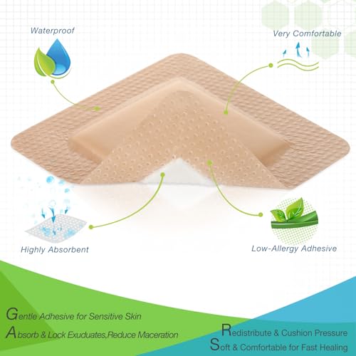 NeuHeils Silicone Foam Dressing with Border 5''x5'', 10 Pack for Bed Sores - size: 5''x5''(10 Pack)