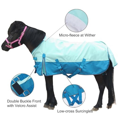 1200D Mini Horse/Pony Blanket 0g No-Fill Waterproof Turnout Sheet - color: Turquoise, size: 39"