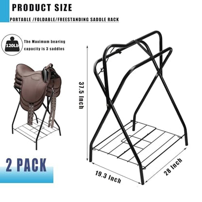 2 Pack Saddle Rack Portable Folding Horse Saddle Stand for English and Western Saddles,28" L x 19" W x 37.5" H - style: 2PCS Black