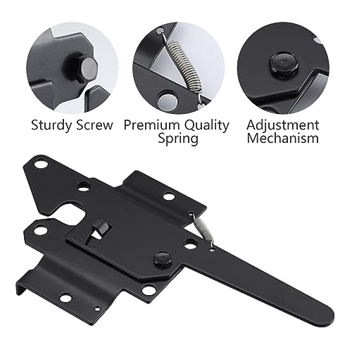 WellMade Heavy Duty Self-Locking Gate Latch for Wooden Fence, Post Mount Automatic Gravity Lever Door Latches for Garden Outdoor/Pool Gate, Metal Gates Vinyl Fence Gate Lock, Black Finish with Screws