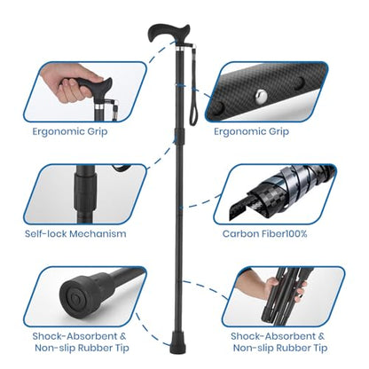 Walking Cane for Men & Women, Zynuhmo Carbon Fiber Canes with Adjustable Height-Lightweight,Ergonomic Handle for Comfortable Grip Walking Stick for Mobility Aid - size: 32''-36'' Adjustable Height