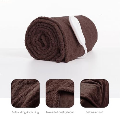 Templewet Heated Blanket Throw 50" x 60",Cute Electric Blanket,Dark Brown | Timer Settings,Auto Off,Soft Sherpa Heated Throw Blanket,Machine Washable,Fast Heating for Sofa Bed Office Use,Gifts for Mom - color: Dark Brown