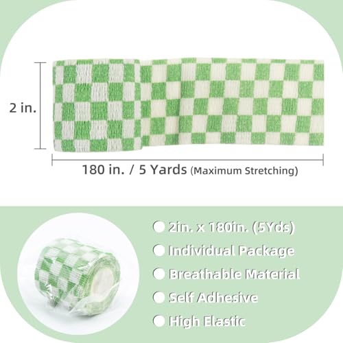 IndigoCase 12 Pack Self Adhesive Bandage Wrap 2 Inch x 5 yd Elastic Tape - color: Grid-green, size: 2 Inch - 12 Pack
