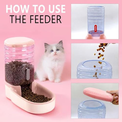 kathson Gravity Dog Food Dispenser Automatic Cat Feeding Food Station 1 Gallon Large Capacity Puppy Food Bowl for Small and Medium Dogs Cats Pink - color: Pink