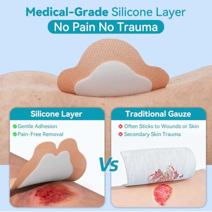 Dimora 20 Count Sacral Silicone Absorbent Dressing 7" x 7" - Sacrum Bandage with Border for Pressure Ulcers Post Surgical Wounds, Soft Adhesive Wound Pad for Moderate to Heavy Exudate - size: 7"x 7" - 20 pcs