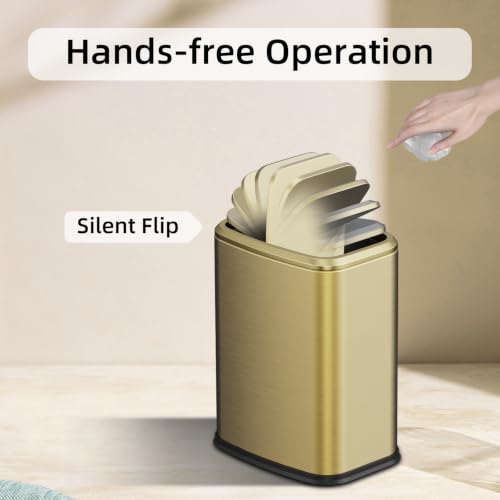 8L/2.1 Gallon Small Bathroom Trash Can with Lid, Swing-Top Rectangular Waste Bin, Stainless Steel Garbage Can for Home, Office, Toilet, Bedroom, Living-Room (Gold) - color: Gold