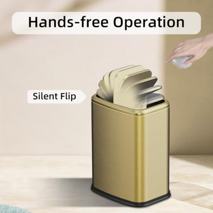 8L/2.1 Gallon Small Bathroom Trash Can with Lid, Swing-Top Rectangular Waste Bin, Stainless Steel Garbage Can for Home, Office, Toilet, Bedroom, Living-Room (Gold) - color: Gold