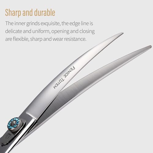 Professional Pet Grooming Curved Scissors, JP440C Alloy Steel, Blue Ergonomic Handle, Sharp and Durable for Dog Grooming (8.0") - size: 8.0"
