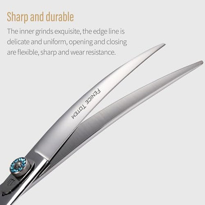 Professional Pet Grooming Curved Scissors, JP440C Alloy Steel, Blue Ergonomic Handle, Sharp and Durable for Dog Grooming (8.0") - size: 8.0"