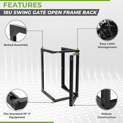 NavePoint 18U Server Rack with Swing Gate - Wall Mount Rack for 19 Inch IT & AV Equipment - 24' Deep, Black - size: 18U - 24in Deep