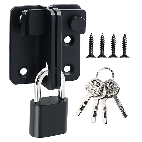 Alise Black Flip Latch Gate Latch Set with A Padlock,Barn Door Lock,L Size | Stainless Steel Door Lock Latches for Shed Barn Wooden Fence Chicken Dog Cage Window Cabinet Backyard Garage - color: Matte Black, size: Large Size